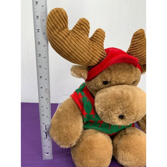 Commonwealth Holiday Moose, 1991 Christmas Tree Decorated Sweater Red Cap Cordur - Picture 2 of 14